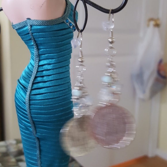 Blue druzy Mermaid Dangle drop Earrings Hypoallergenic Stainless Steel J Hooks - Picture 7 of 10